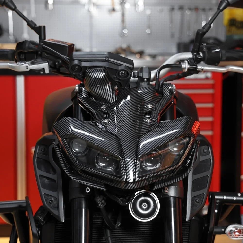 Światło Do Jazdy Pasuje Do Yamaha MT09 2017-2020 Osłona Na Światła LED Motocykl Przednia Osłona Głowy Górny Nos Owiewka Osłona Uchwytu Reflektor Dirt Bike Reflektor(Set Black)
