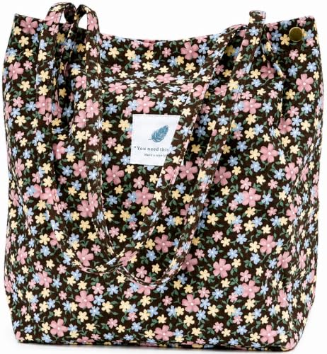 Image of Lyrovo Women Corduroy Shoulder Tote Bag for Work Beach Travel and Shopping Grocery