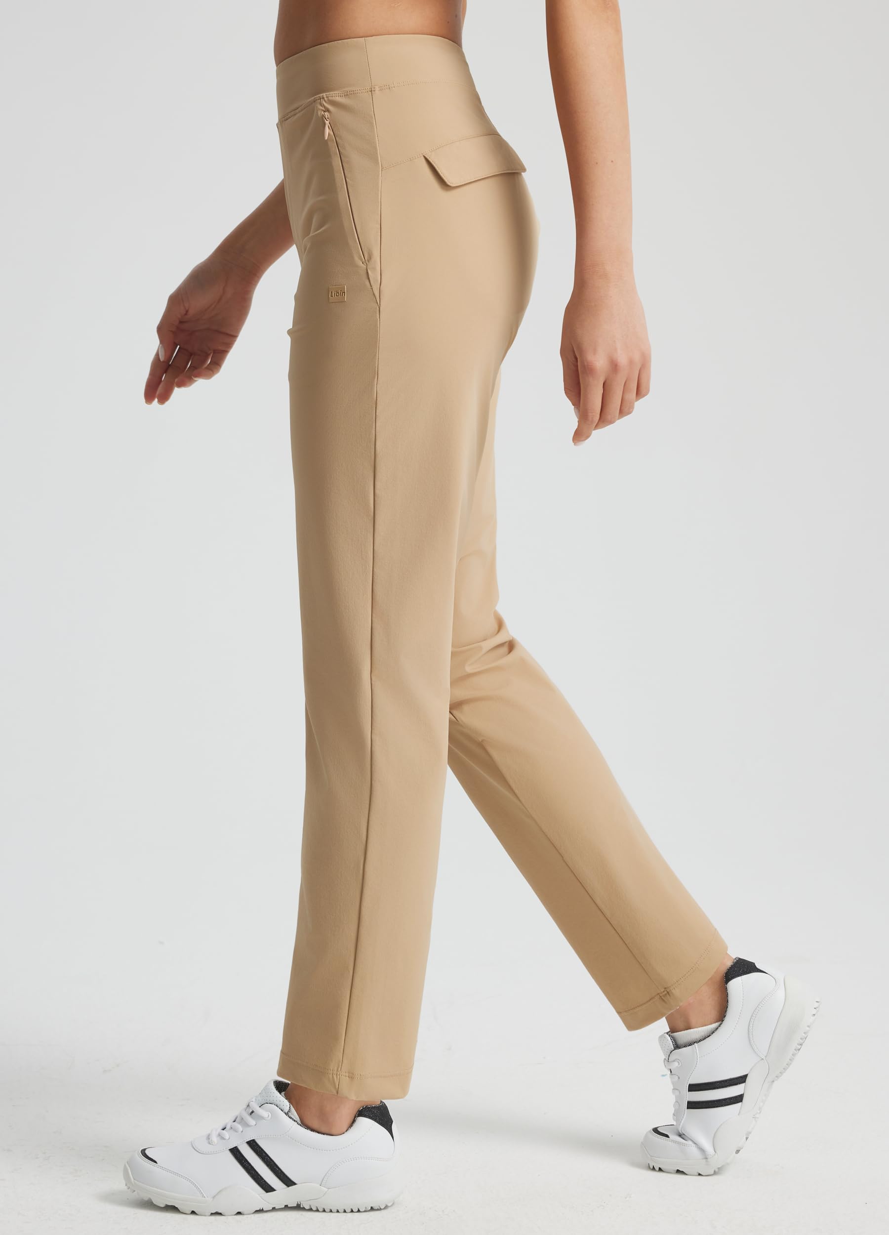 Libin Pantalones de golf para mujer, elásticos, de viaje, de cintura alta, bolsillos con cremallera, pierna recta, suaves, ligeros
