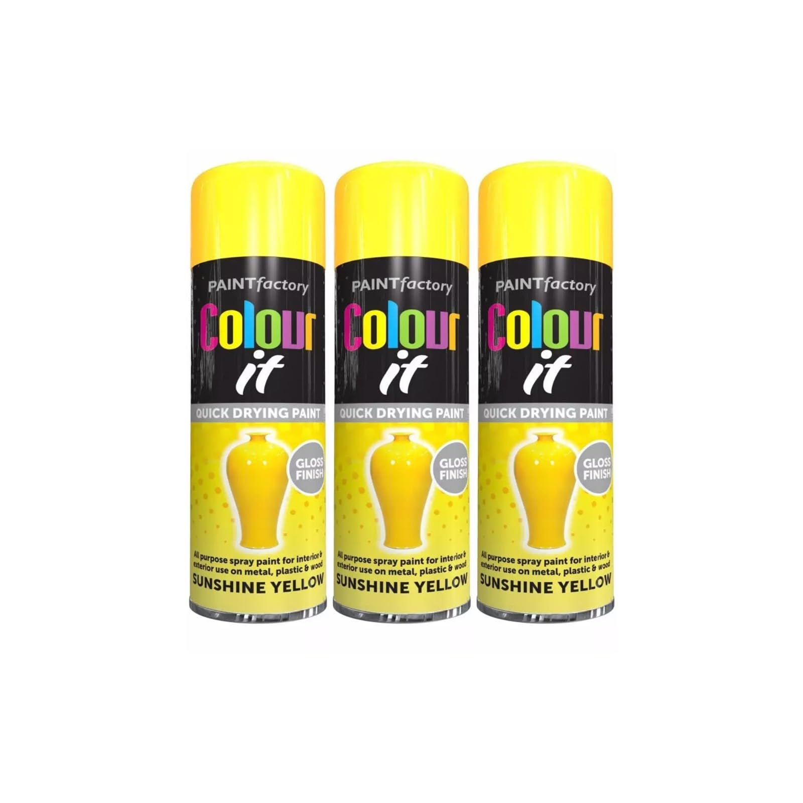 PNJB All Purpose Yellow Spray Paint, Aerosol Spray, Quick Drying, Excellent Coverage for Car, Van, Wheel, Metal, Ideal For Rust-Free Metal Surfaces, Excellent Coverage 250ml, (3PCS)