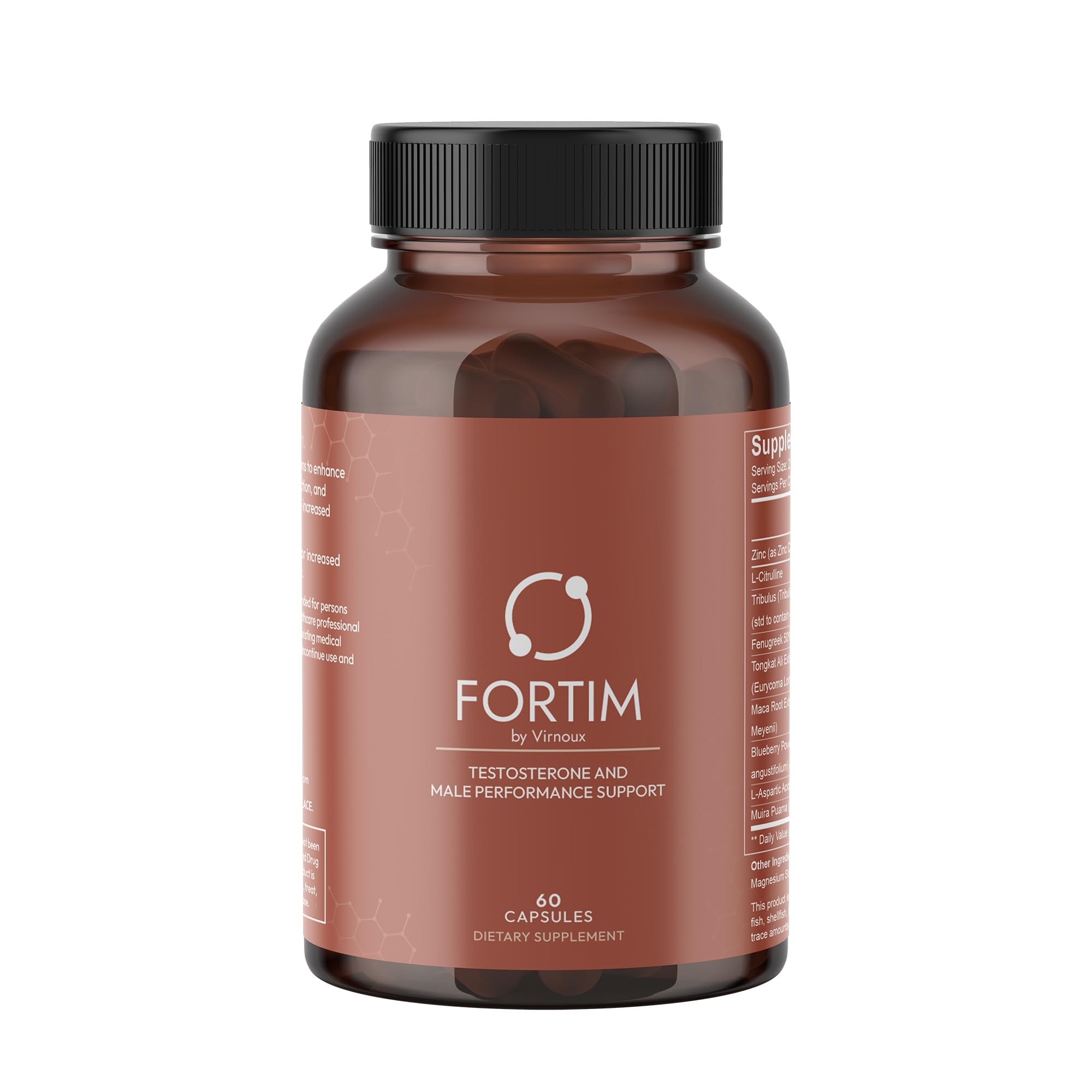 Virnoux Fortim, suplemento para homens com extrato de feno-grego, L-citrulina, raiz de maca e Tongkat Ali, 60 cápsulas