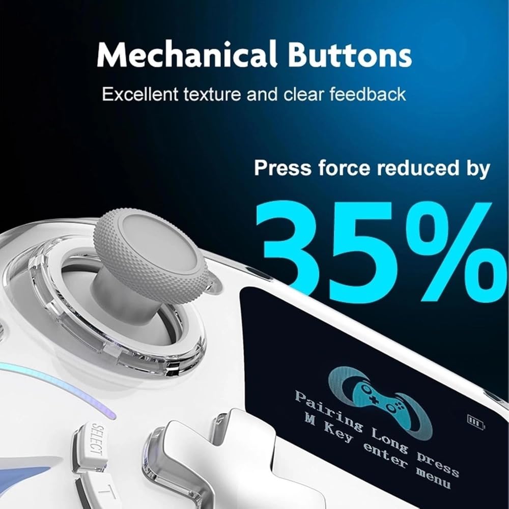 INDIVISO Wireless Gaming Controller with Screen, Hall Effect Joysticks & Dual Hall Sensors, Large Display, RGB Lighting, 6-Axis Gyro, 3.5mm Audio Jack, for PC, iOS and Android