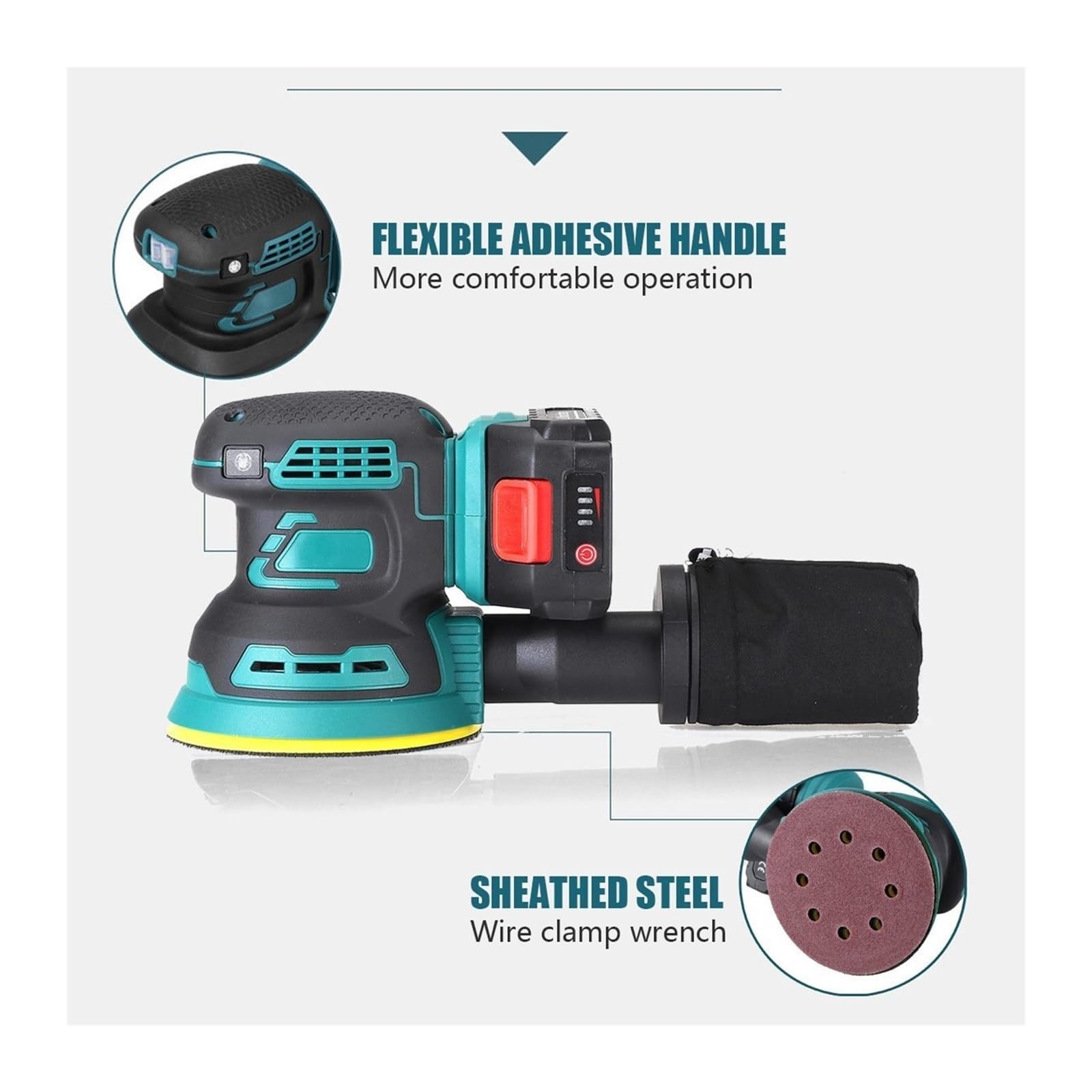 125 MM Cordless Random Orbital Brushless Electric Sander Profesjonalna polerka z 1 papierem ściernym DIY i kreatywne hobby(1 batteries)