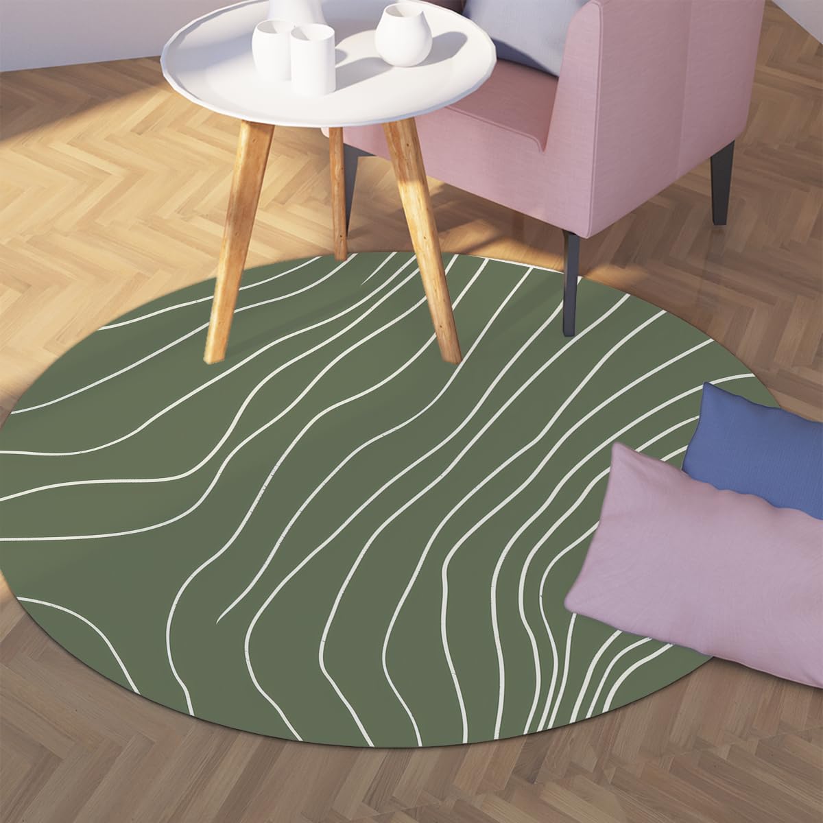 Tapis de sol doux rond vert sauge pour éviter les glissades dans l'entrée