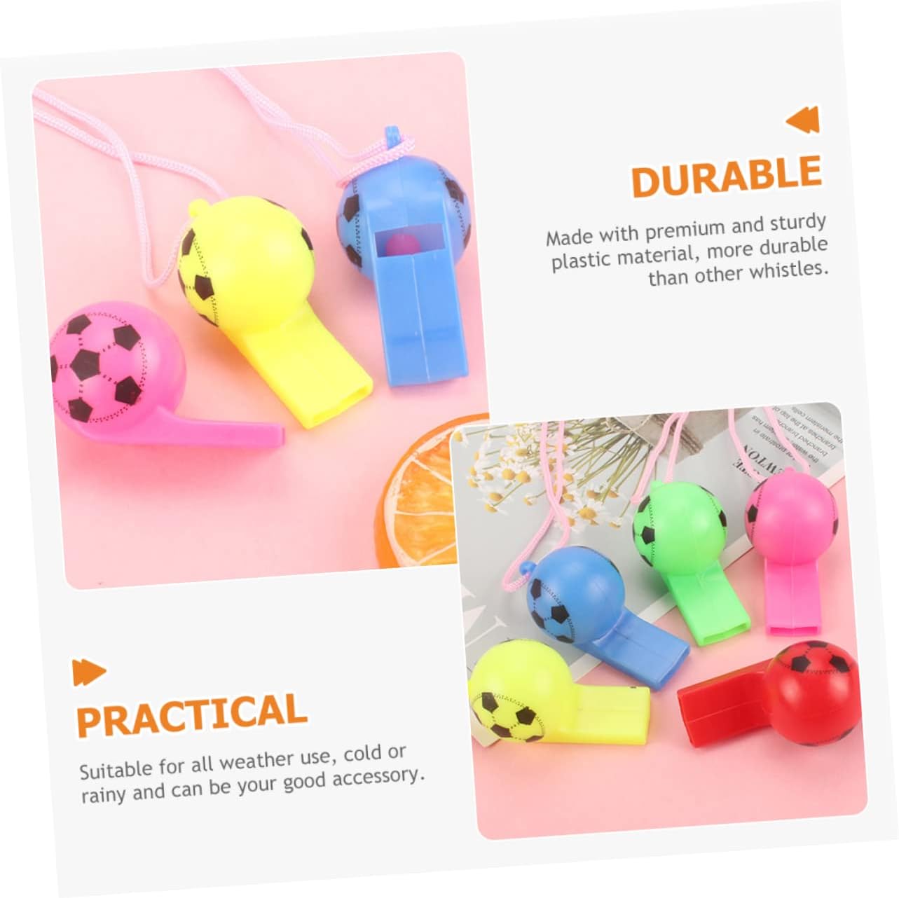 KICHOUSE 200pcs Cheer Whistle Hiking Safety Whistle Lanyard Sports Race for Teachers Gym Random Color