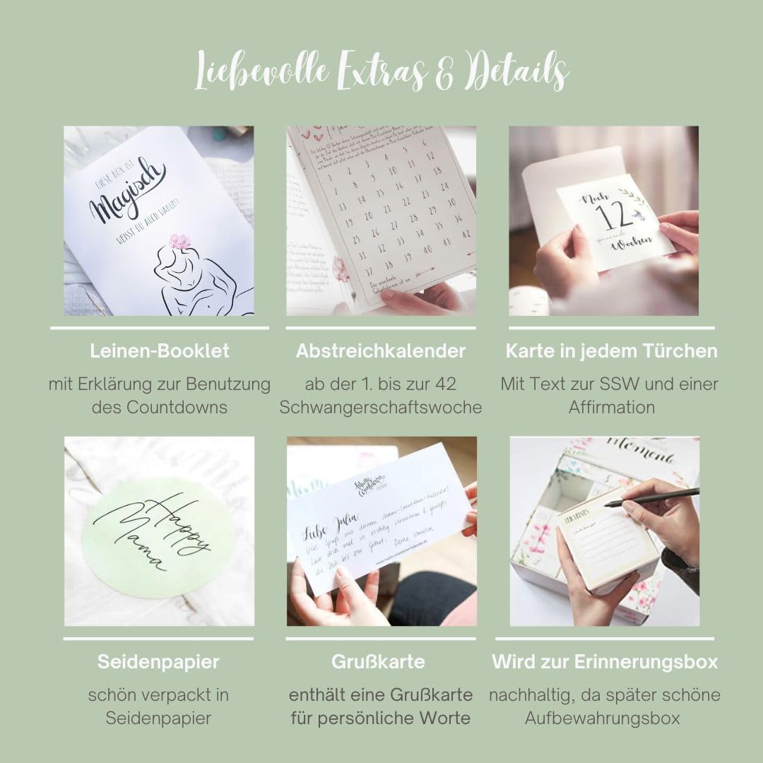 Mami-Countdown-Kalender | 12 Geschenke für die werdende Mama | Verwöhnbox für Schwangere | Persönliches Geschenk zur Babyparty, Mutterschutz, von Familie und Freunden | Erinnerungsbox | NEU