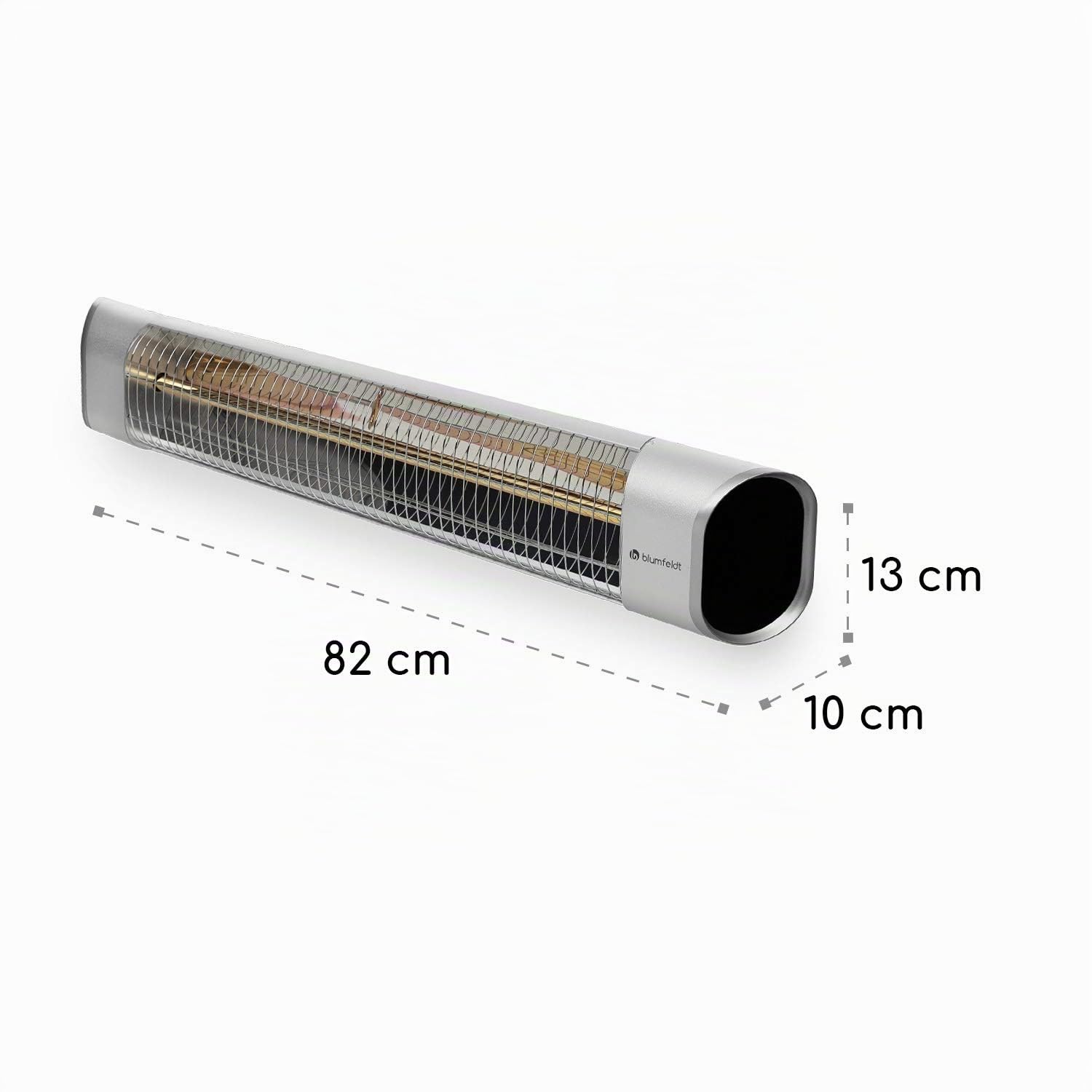 Blumfeldt Dark Wave Chauffage infrarouge, Chauffage de terrasse, MinimalGlare Heating Tube : tube carbone doré, 24 niveaux de chauffe, minuterie, IP65, écran LED, plafond 2000 W, argent