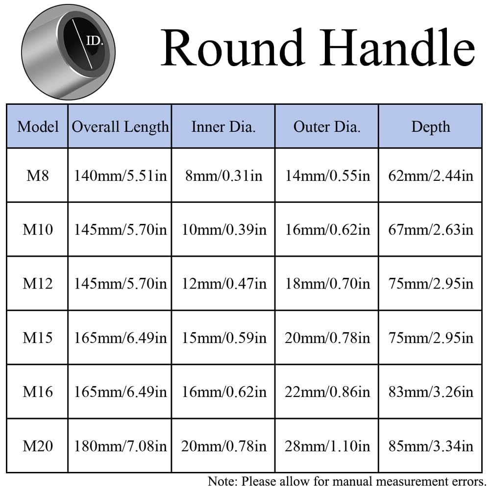 TopHomer Durable Piling Hammer Barrel 40CR Steel, Anti-Rust, Strong Compatibility for Reinforcement and Ground Rod Installation, Available in Square and Round Handles (M10 Round Handle)