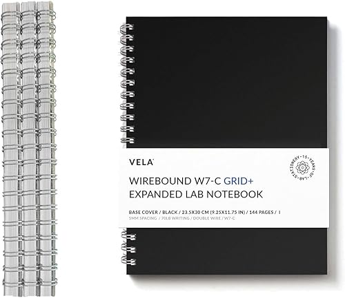 Vela Sciences W7 - Cuaderno de laboratorio con alambre expandido, 9.25 x 11.75 pulgadas, 144 páginas, doble bucle de alambre, papel pesado de 70