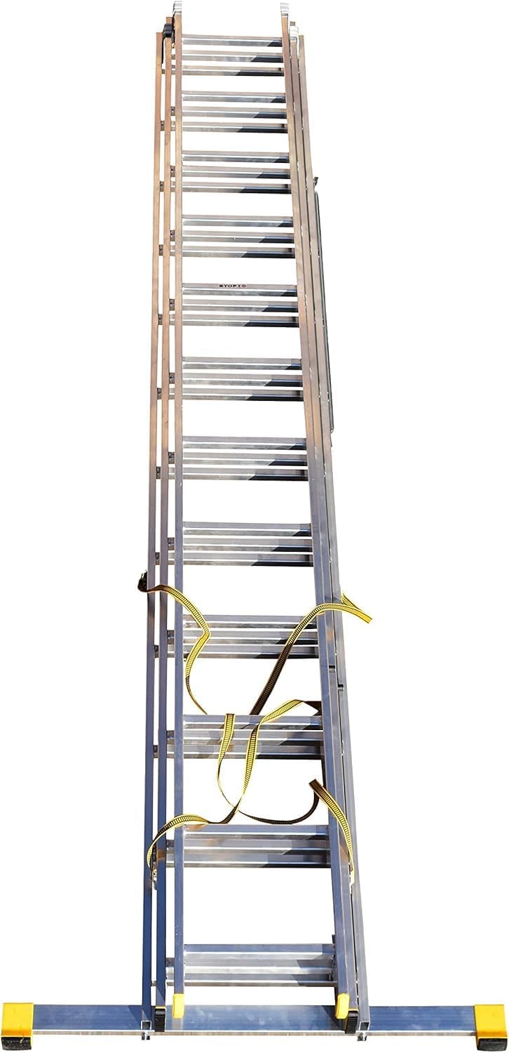 Trade Master Pro® 3 Section Extension Ladder | Auto Locking Clips | Aluminium | Anti Slip Stabiliser bar | Massive 150kg Weight Rating | EN131 Pro Certified | Size: 7.96m