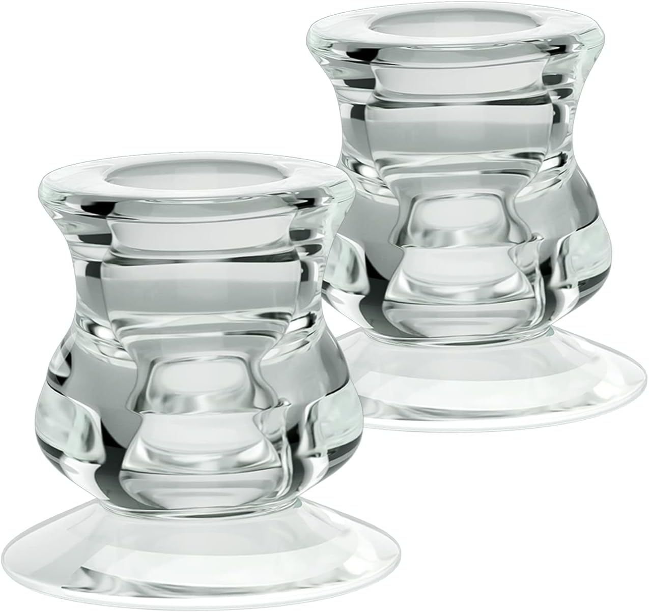 Excefore 2Pcs Clear Glass Candle Holders for Taper Candles, Candlestick Wedding Table Window Holiday Restaurant Decorations Fits 1/2" 2/3" 3/4" 4/5" 7/8" Tapers