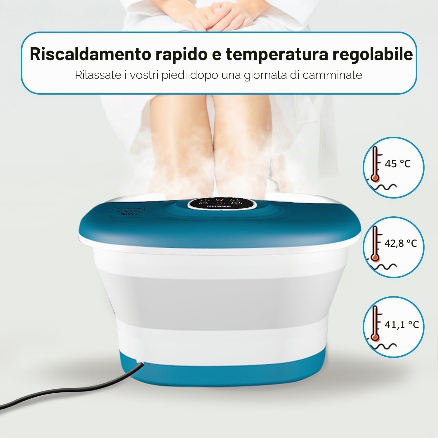 Pediluvio Massaggiatore Piedi Pieghevole, Massaggio ai Piedi con Telecomando e Riscaldamento, Bolle, Pietra Pomice, Infrarossi e Timer, 16 Palline per Agopressione, Temperatura Regolabile, Blu