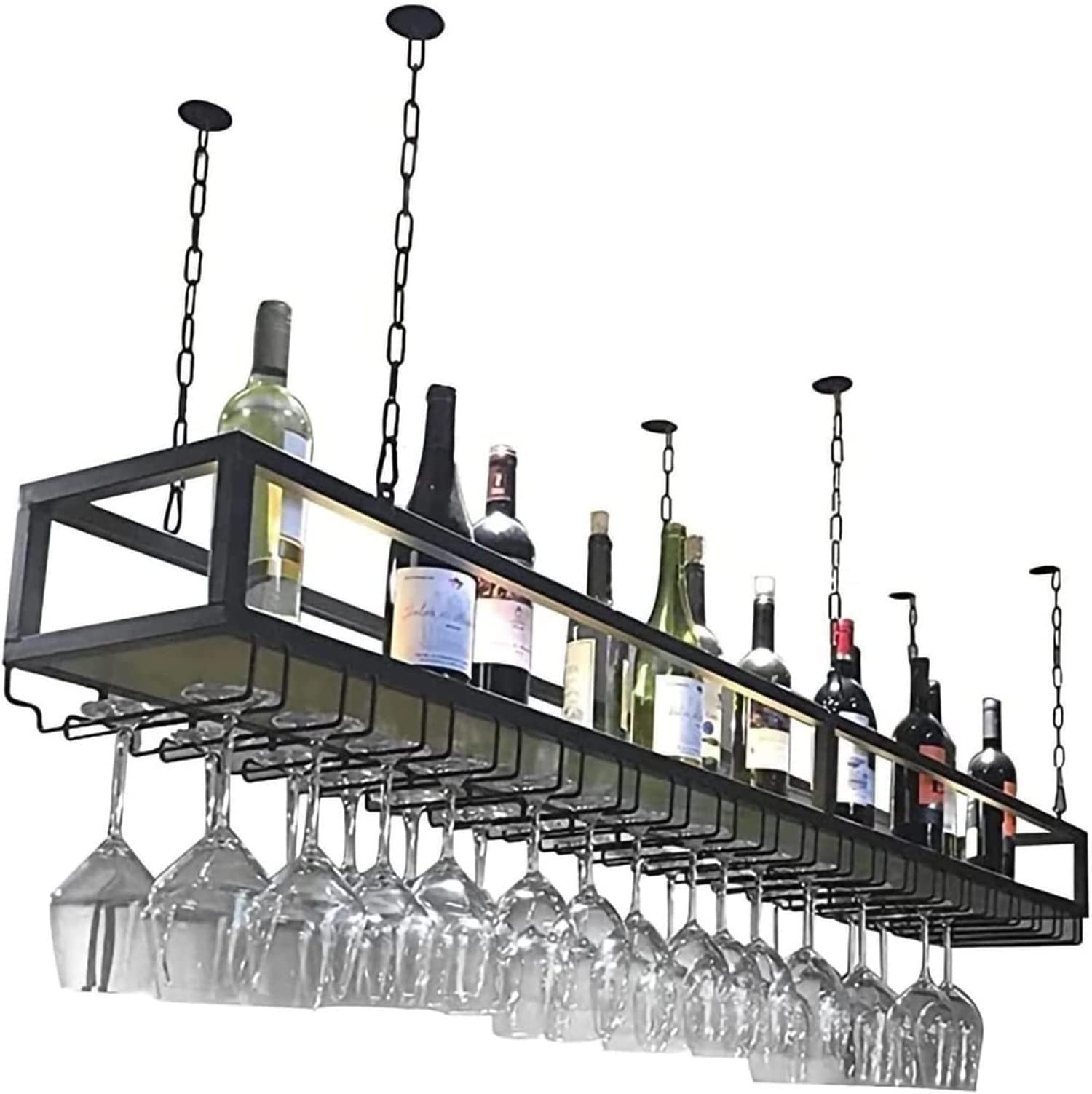 MAFLEN Scaffale per Vino a Soffitto Supporto Calici Soffitto Decorazione Mensola Vintage Stileferro Sospeso Vino Porta Bicchiere per la Casa Pub Bar e Ristoranti B,120 * 25 * 22CM