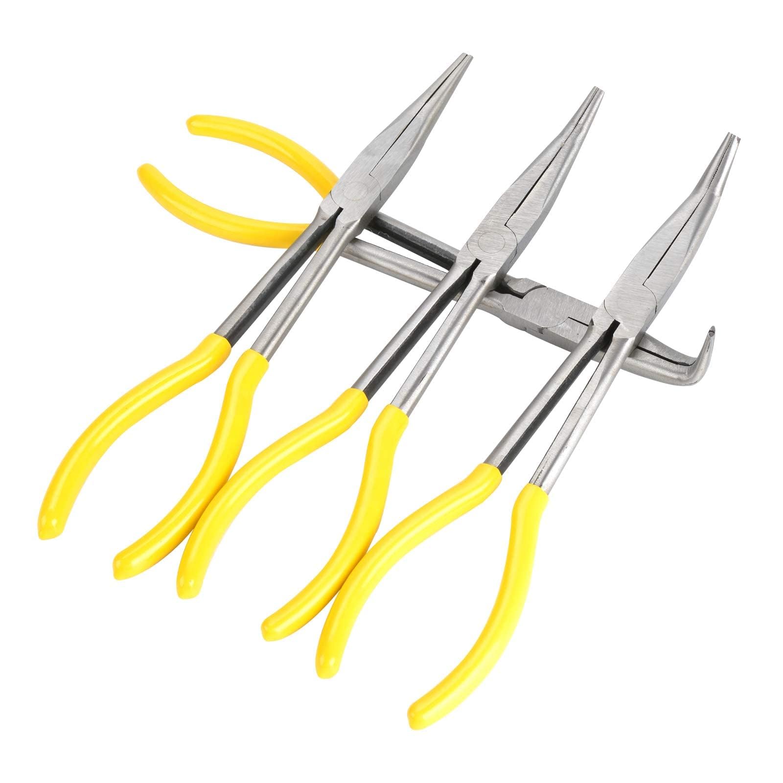 SUNNYNEST 4-Piece 11-Inch Long Nose Pliers Set, Right Angle & Curved Needle Nose Pliers for Jewelry Making, Electronics, and Automotive Repair