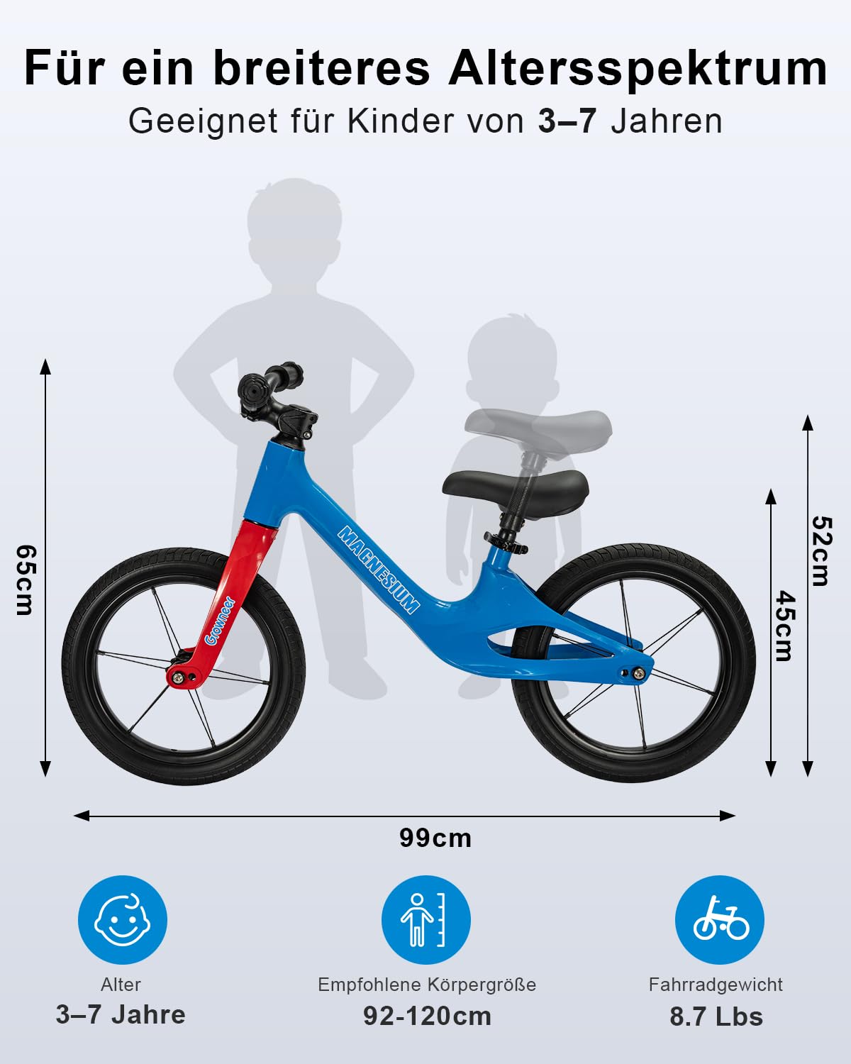 Generisch 14 Zoll Kinder Laufrad ohne Pedale für Jungen und Mädchen, Einteiliger, Leichter Rahmen aus Magnesiumlegierung, höhenverstellbarem Sattel