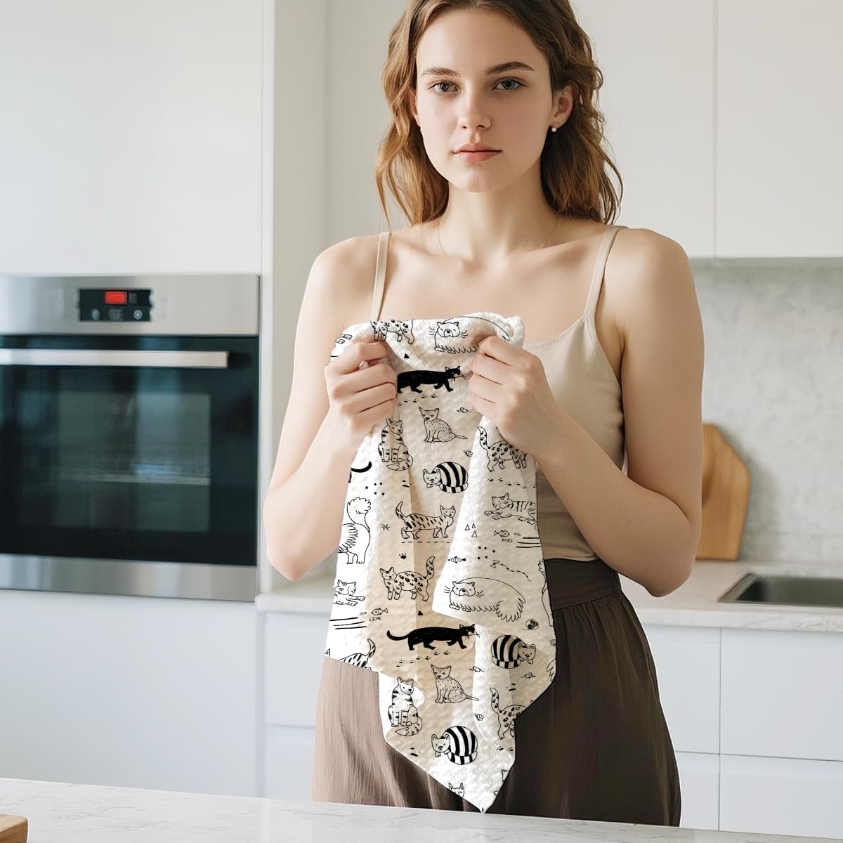 4 Pcs Cute Cat Kitchen Towels, Cats Decorative Absorbent Microfiber Dish Cloth Tea Towel, Durable Waffle Hand Towels for Farmhouse Home Bathroom, Cat Lover Gifts for Women Mam-1 - Image 6