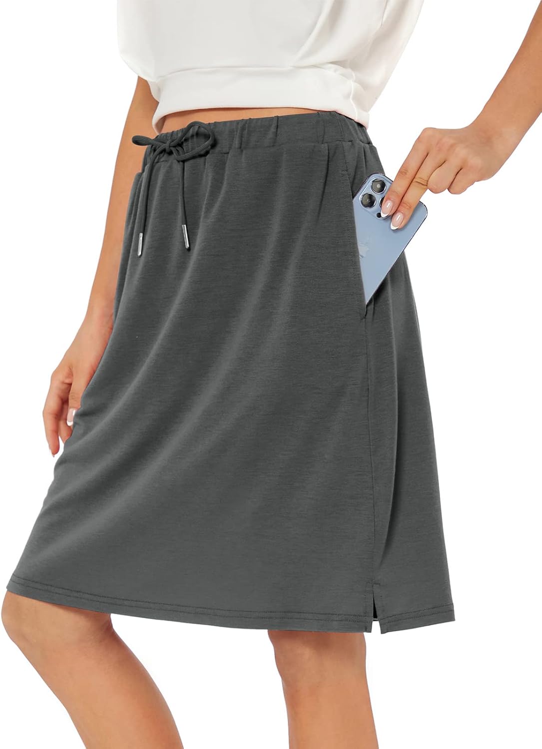 Century Star Tennis Skirts for Women with Pockets Golf Knee Length Skorts Athletic Sports Drawstring Waist Skirts with Shorts - Image 2
