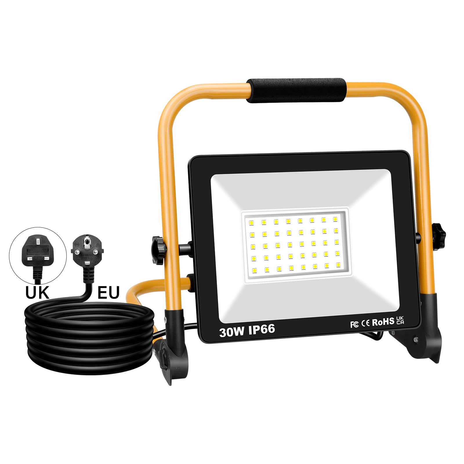 SKYWORLD Led-bouwlamp, 30 W, 3000 lm, led-bouwlamp, 6000 K, wit, draagbaar, led-werklamp, waterdicht, voor garage, terras, tuin, werkplaats, bouw SKYWORLD Led-bouwlamp, 30 W, 3000 lm, led-bouwlamp, 6000 K, wit, draagbaar, led-werklamp, waterdicht, voor garage, terras, tuin, werkplaats, bouw