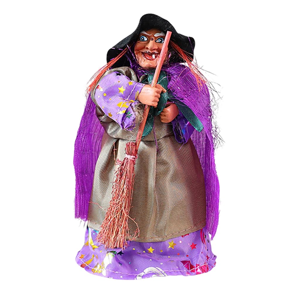 1PC Halloween Witch Ornament W/Broom for Parties and Haunted Houses (Purple)