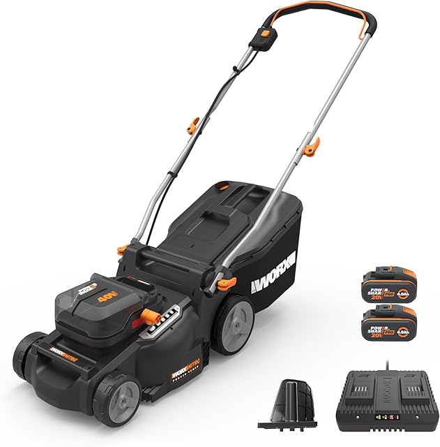 Worx WORX WG737E Nitro Cordless Lawnmower 40V (2x 20V) Brushless 37 cm 6 Schnitthöhen 40L inkl. 2x 4Ah + Dual-Charger — Rasenmäher