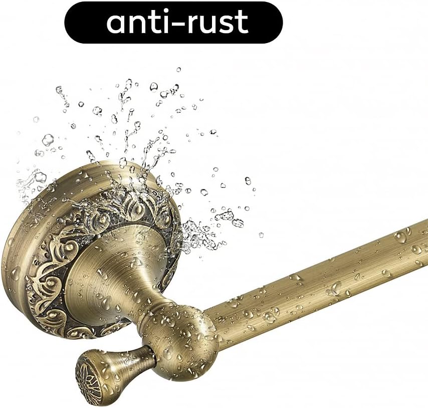 WINCASE Antique Brass Bathroom Accessories, Retro Adjustable Bathroom Hardware, Brass Bath Towel Bar Set 24 Inch 4 Piece Tolilet Paper Holder Towel Ring Robe Hook Wall Mounted Vintage