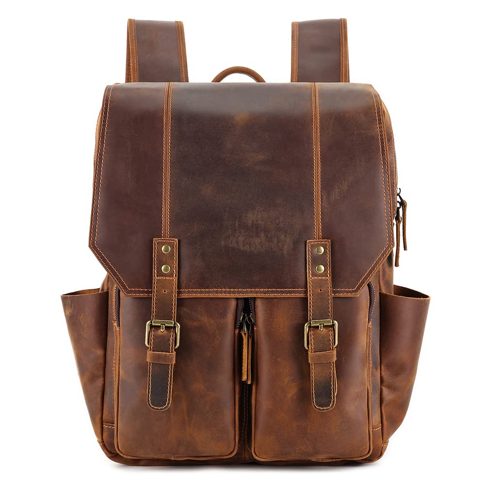 I0I&I0I Backpack Men's Bag Large Capacity Crazy Horse Leather