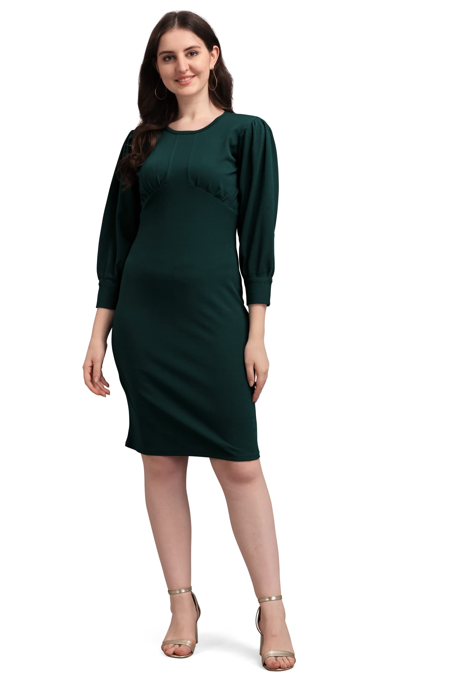 Purvaja Women's Corduroy Bodycon Knee-Length Dress (Ruby-075-Gn-Xl_Dark Green