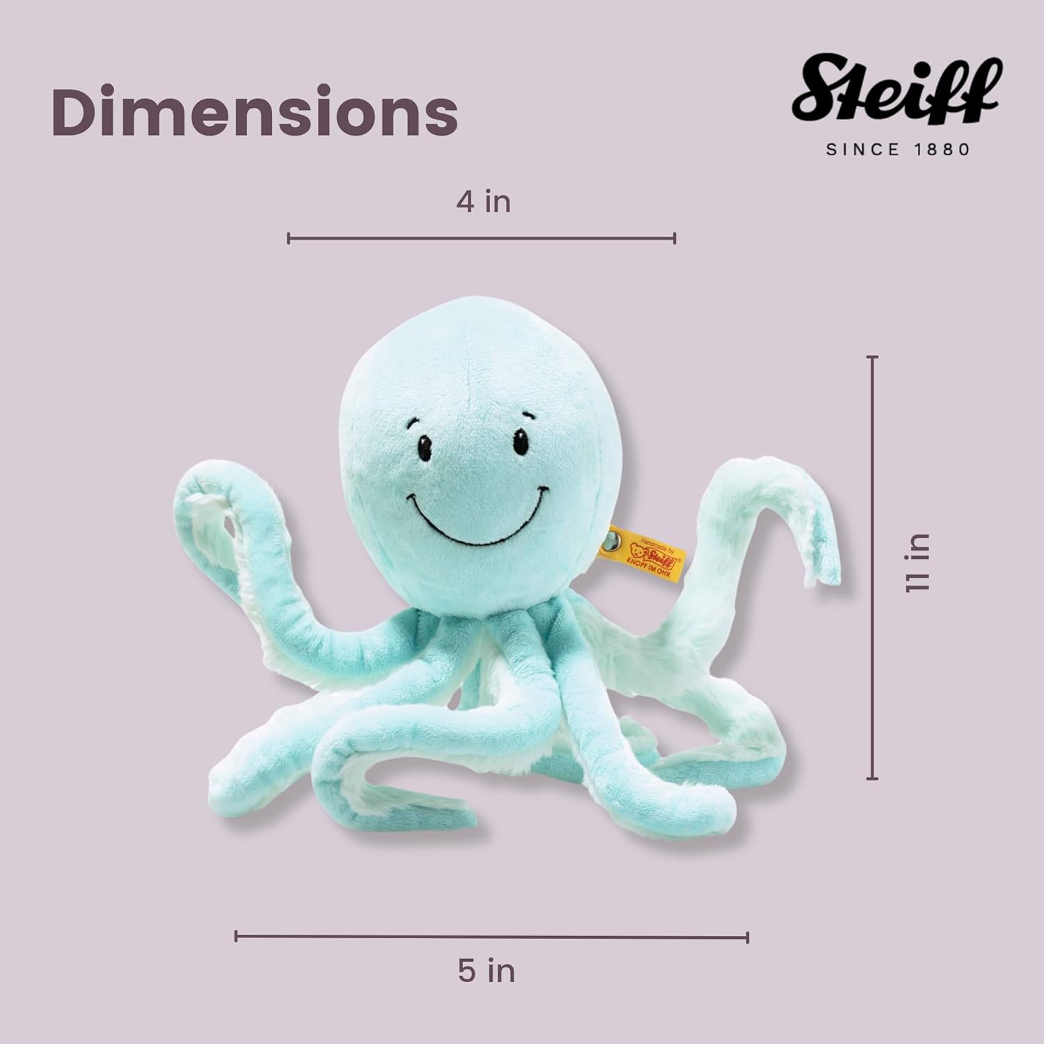 Steiff Ockto Octopus - Premium Stuffed Animal, Sea and Ocean Plush Toy, Soft Cuddly Friends (Turquoise, 11")