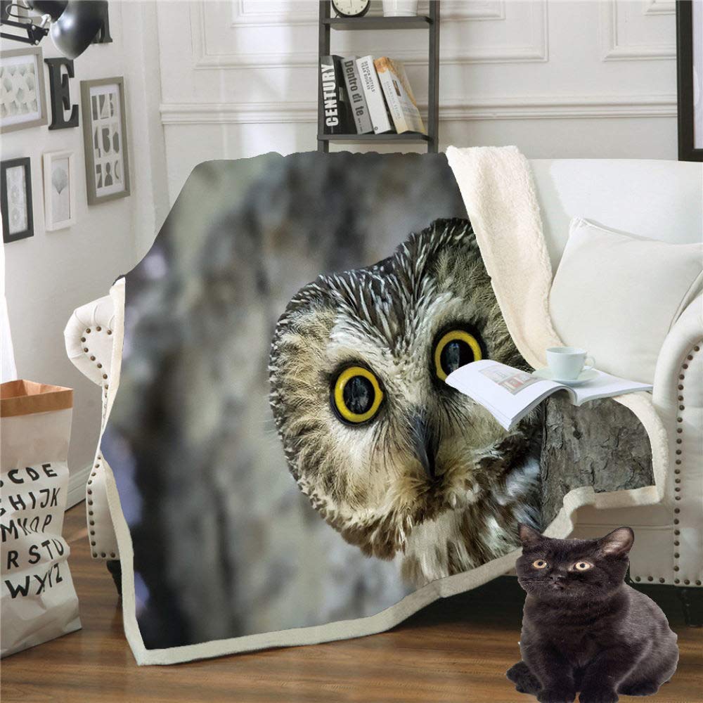 Couverture Sherpa Owl épaisse et chaude en peluche pour une isolation thermique absolue