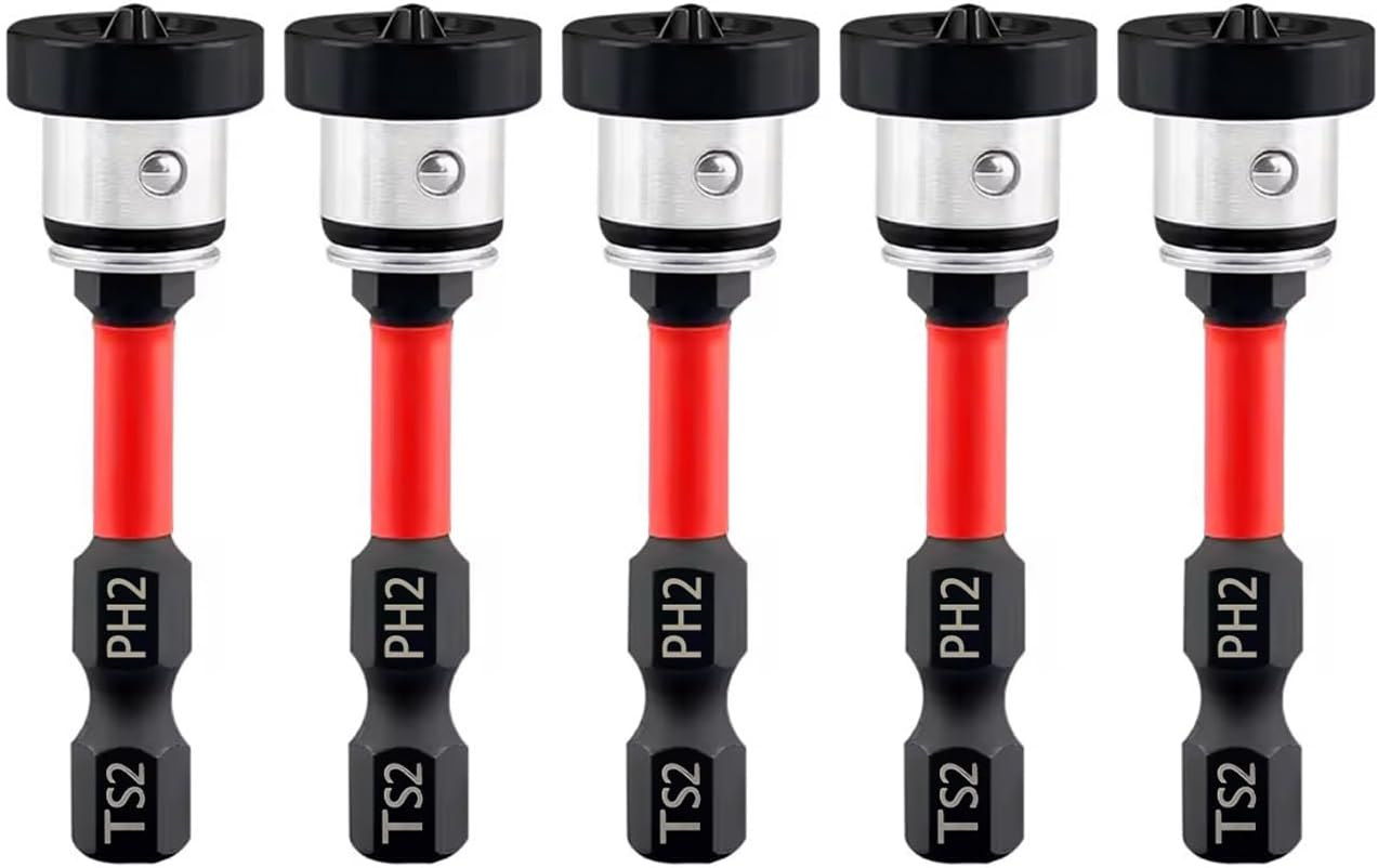 5PCS 50mm Drywall Screw Bit 1/4" Hex Shank Magnetic Drywall Screw Setter Adjustable Depth PH2 Positioning Screwdriver Bits for Plasterboard Screws Locating Batch Head Drilling Tools