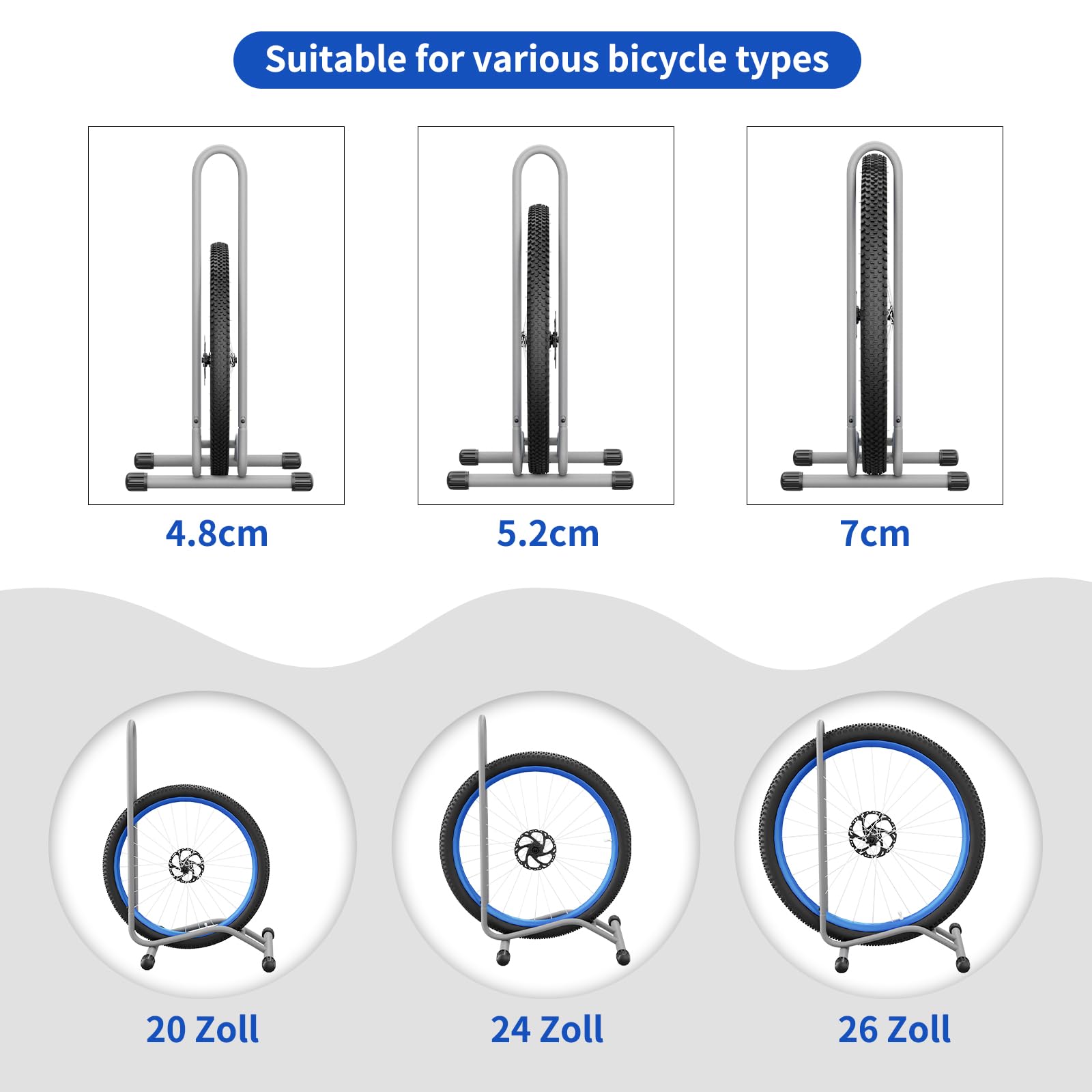 TLGREEN 3x Soporte bici suelo 24-28 pulgadas,hasta 75mm,Gris arena | Soporte bici rueda trasera, diseño ancho, máx. 25 kg, ideal para bicis de montaña, carretera y turismo