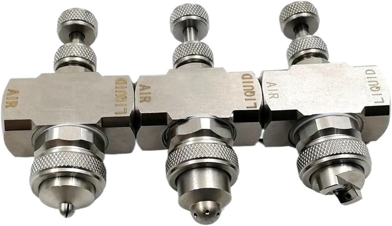 エアアトマイジングノズル 1個圧縮空気水ミストノズル、30ミクロン空気噴霧ノズル、ガス水混合2流体ノズル1/4に調整可能(Exter