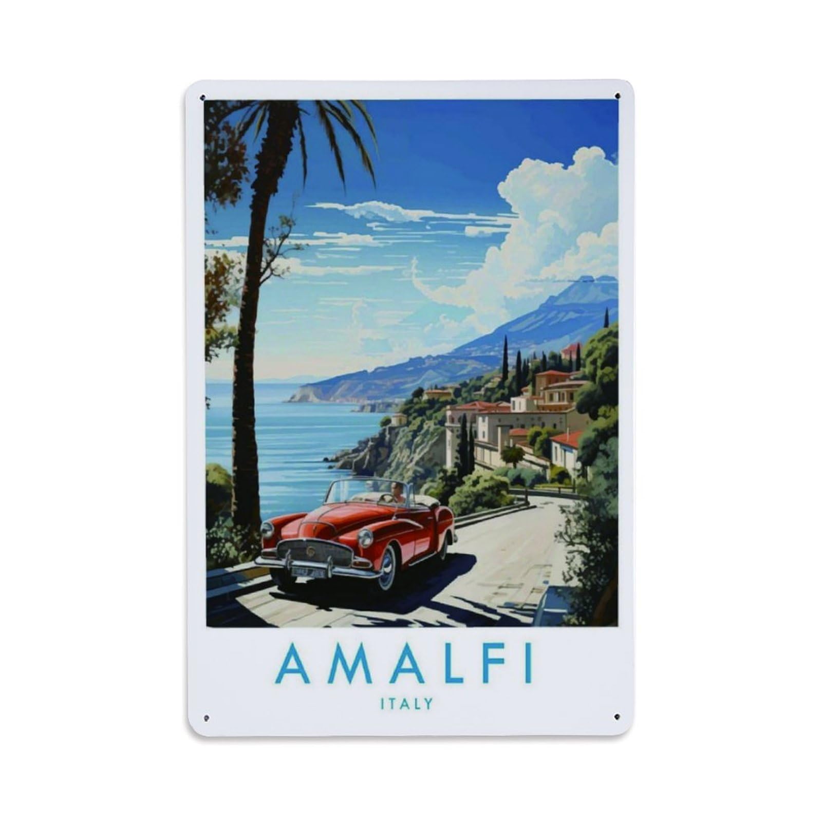 Ldfuieksufg Style Amalfi Coast Italy Retro Travel Poster Vintage Aluminium Metal Sign, Retro Wall Decor For Home, Bar, Garage & Farmhouse 30X20cm