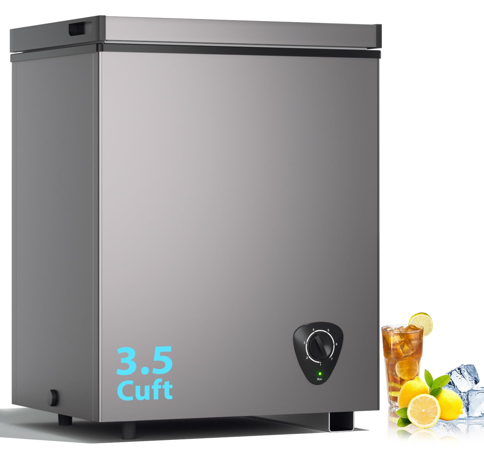 Congelador horizontal LifePlus de 3,5 pies cúbicos con cesta extraíble y enfriamiento rápido, congelador profundo pequeño, temperatura ajustable, ahorro de energía, bajo nivel de ruido, puerta superior abierta, congelador compacto para cocina y garaje.