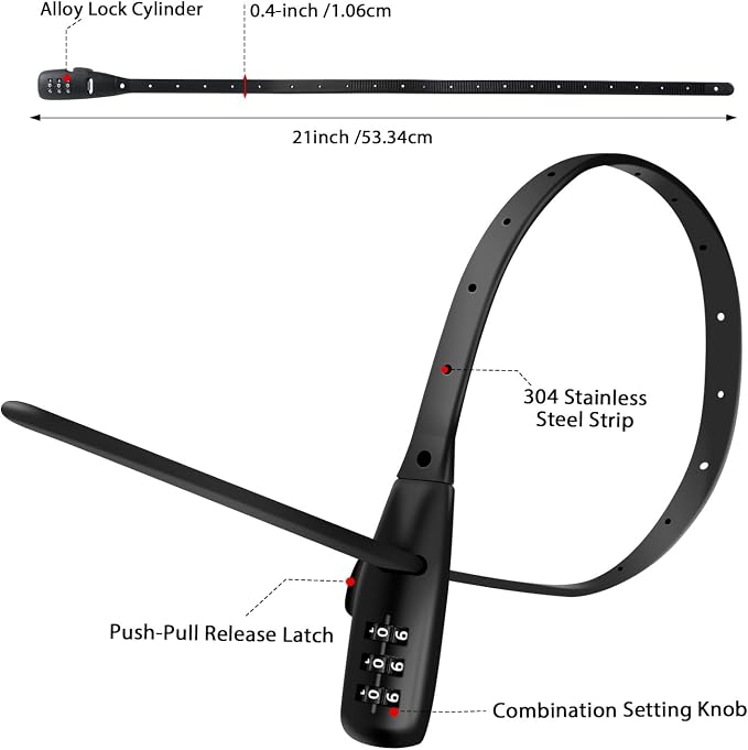 Candado de cable ajustable con combinación para bicicleta, 2 unidades miniatura 2