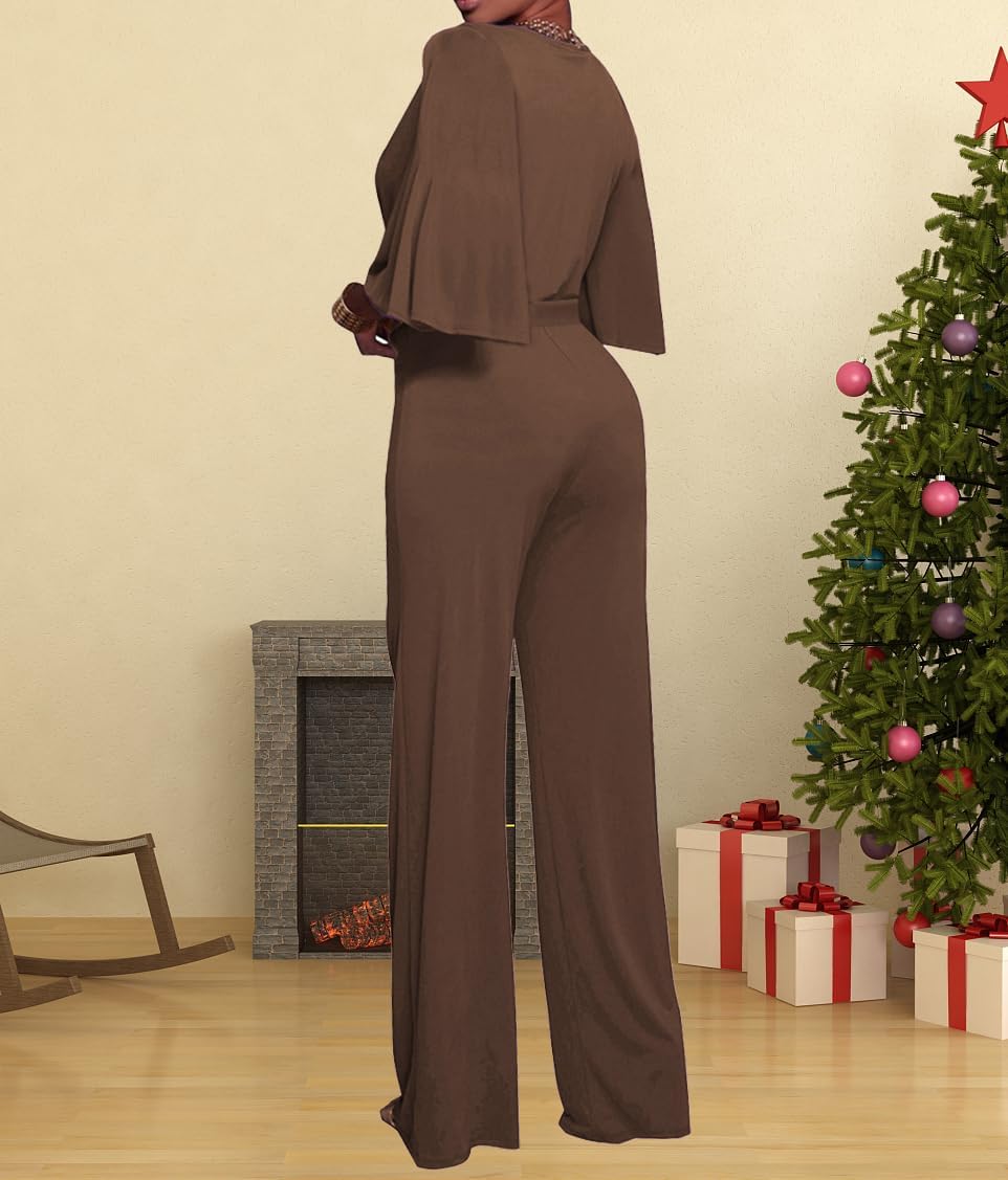 BessCops Womens Loose Short Sleeve Belted Wide Leg Pant Romper Jumpsuit Casual Business One Piece Outfits - Image 5