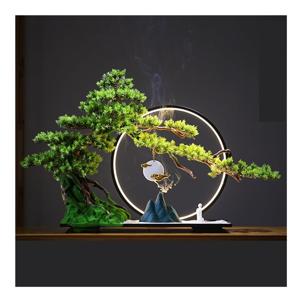 TEESONG Bonsai Tree Pot for Fake Tree Chinese Style Simulated Artificial Bonsai Ornaments Living Room Porch Decoration Office Greenery Decor(B)