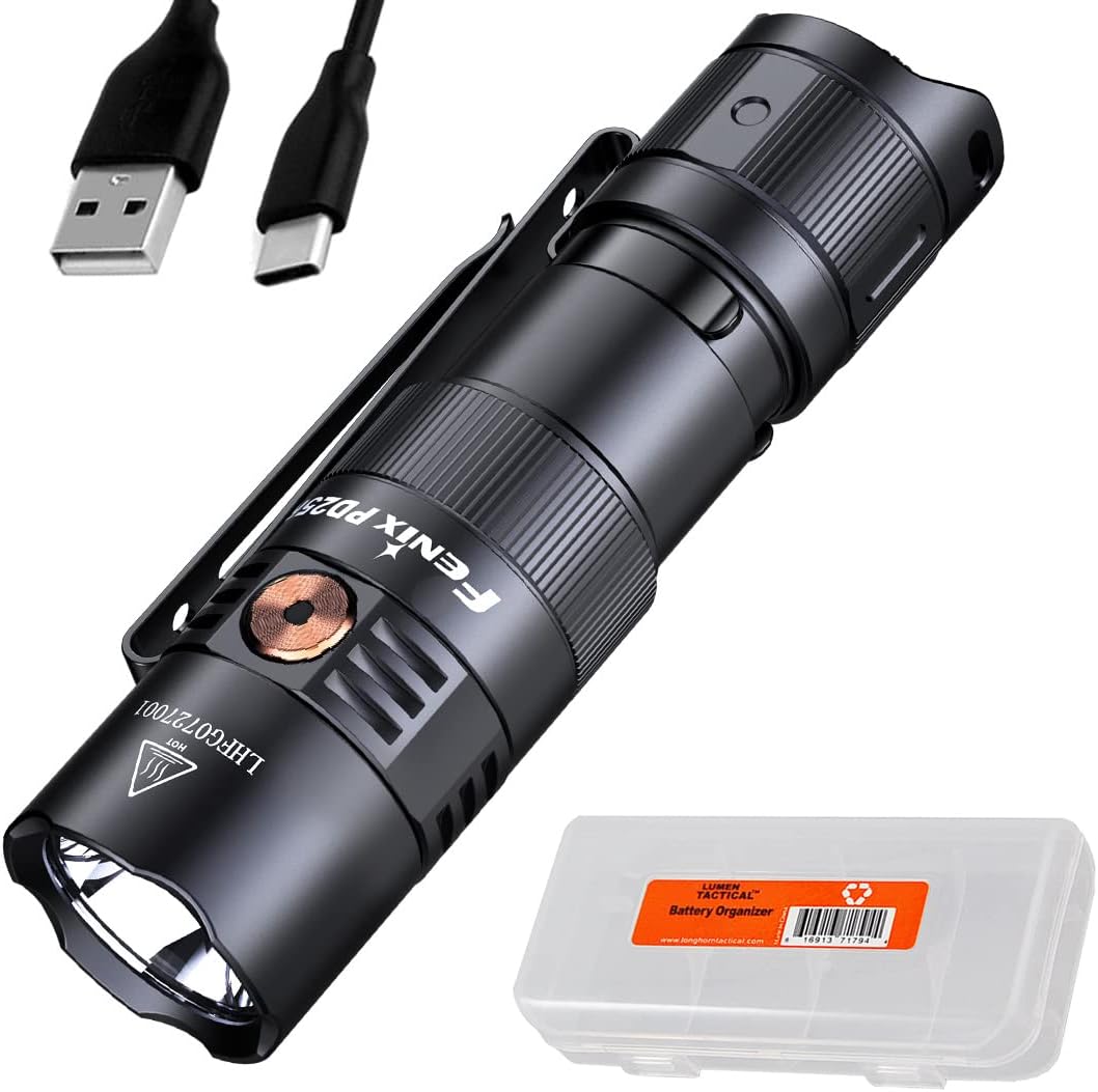 PD25R EDC Flashlight 800 Lumen USB-C Rechargeable, Dual Switch Pocket Size Lightweight with Organizer