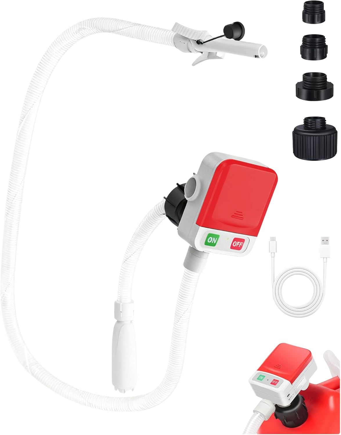 Transfer Pump, Portable 3.2GPM,Battery&USB mode-Powered with 51" Hose & 4 Can Adapters, Compatible with Gasoline, Diesel, Oil–for ATVs,Generators,Boats (No batteries provided)