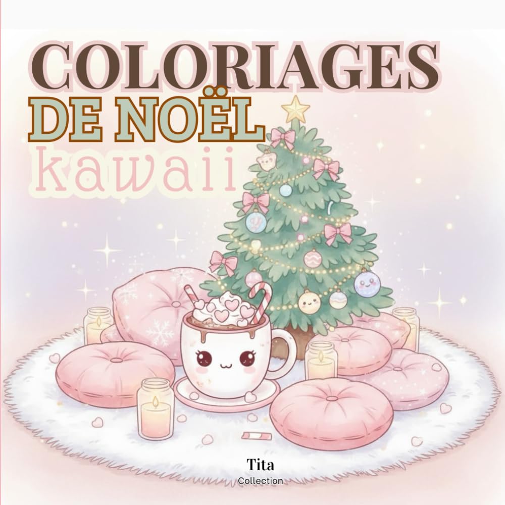 Coloriages Kawaii de Noël: Dessins mignons et faciles à colorier : pâtisseries, Père Noël, cadeaux, décorations et scènes cosy pour un Noël magique