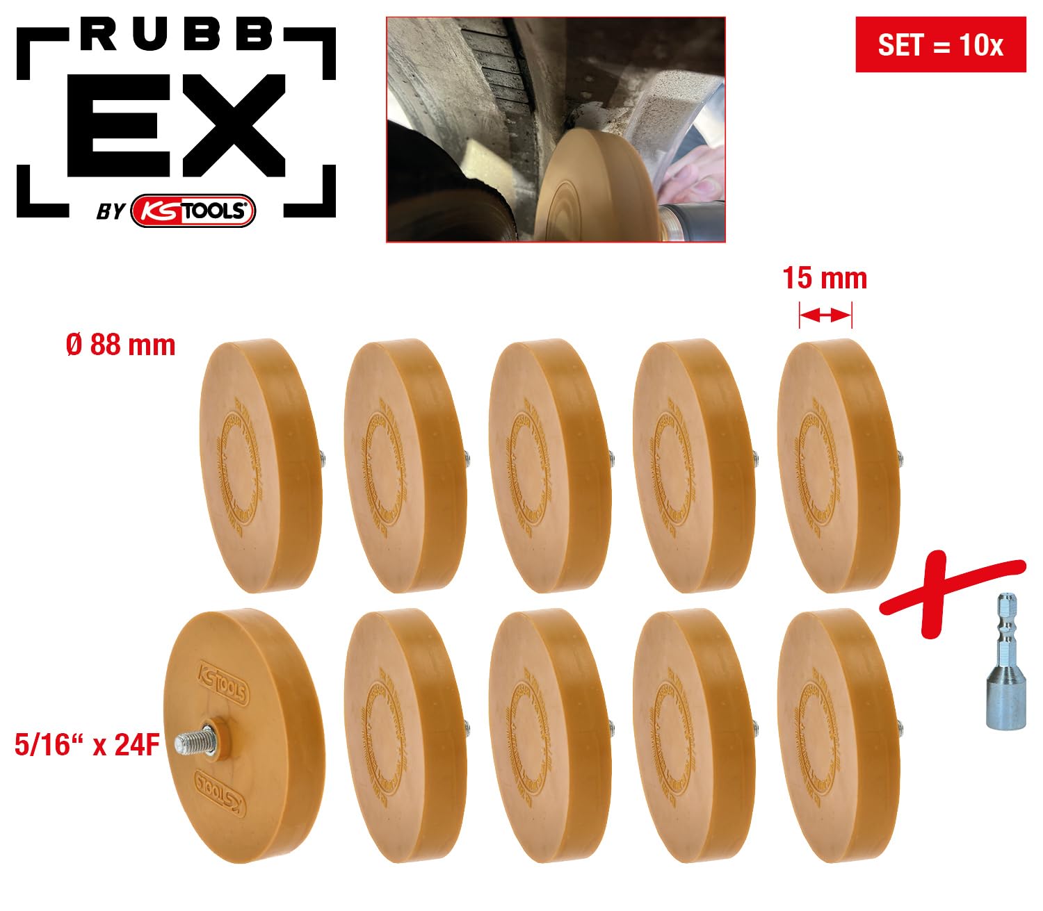 KS Tools 515.5486 Gummi-Radierteller, 88mm, 10er Pack