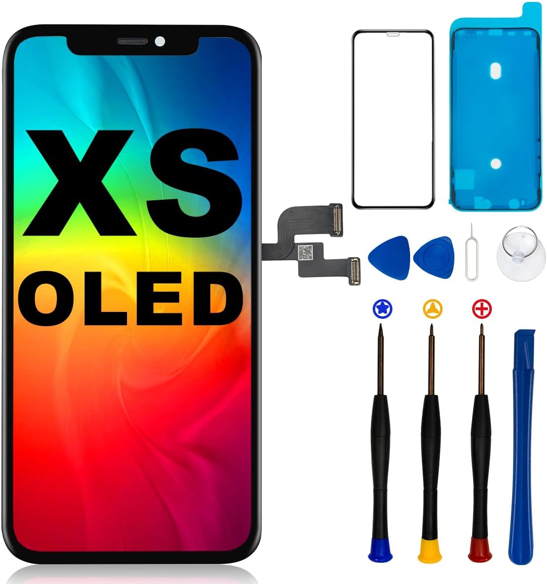 for iPhone Xs OLED Screen Replacement Kit [ NOT LCD ] 5.8“ Full HD Display (A1920/A2097/A2098/A2099/A2100) 3D Touch Display Digitizer Frame with Repair Tool