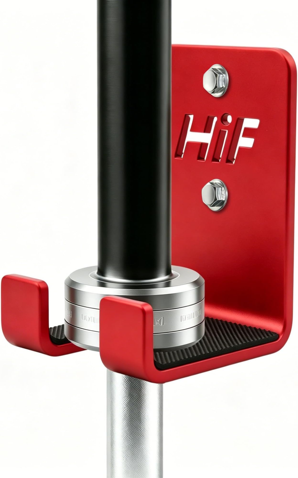 HIFLAME Single Barbell Wall Mounted Holder, 5MM Thick Steel Olympic Barbell Rack, Vertical Hanging Bar Storage, Fits Bar Size Under 33mm, Space Saving for Home Garage Gym Fitness (Red)