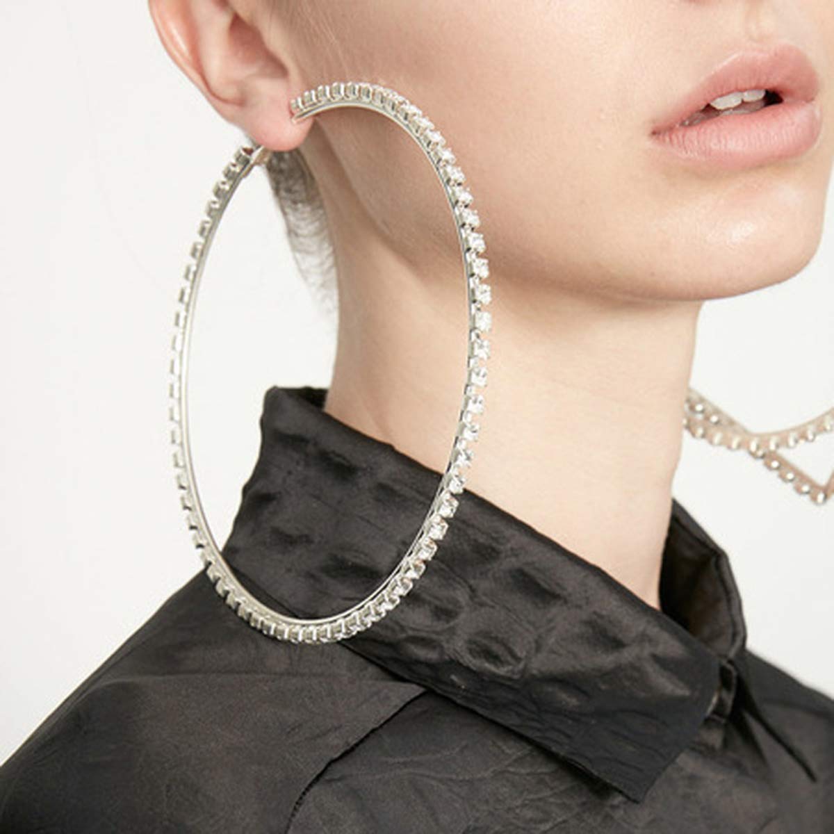 Doubnine Large Earrings Crystal Hoop Rhinestone Silver Dangle Women Party Accessories