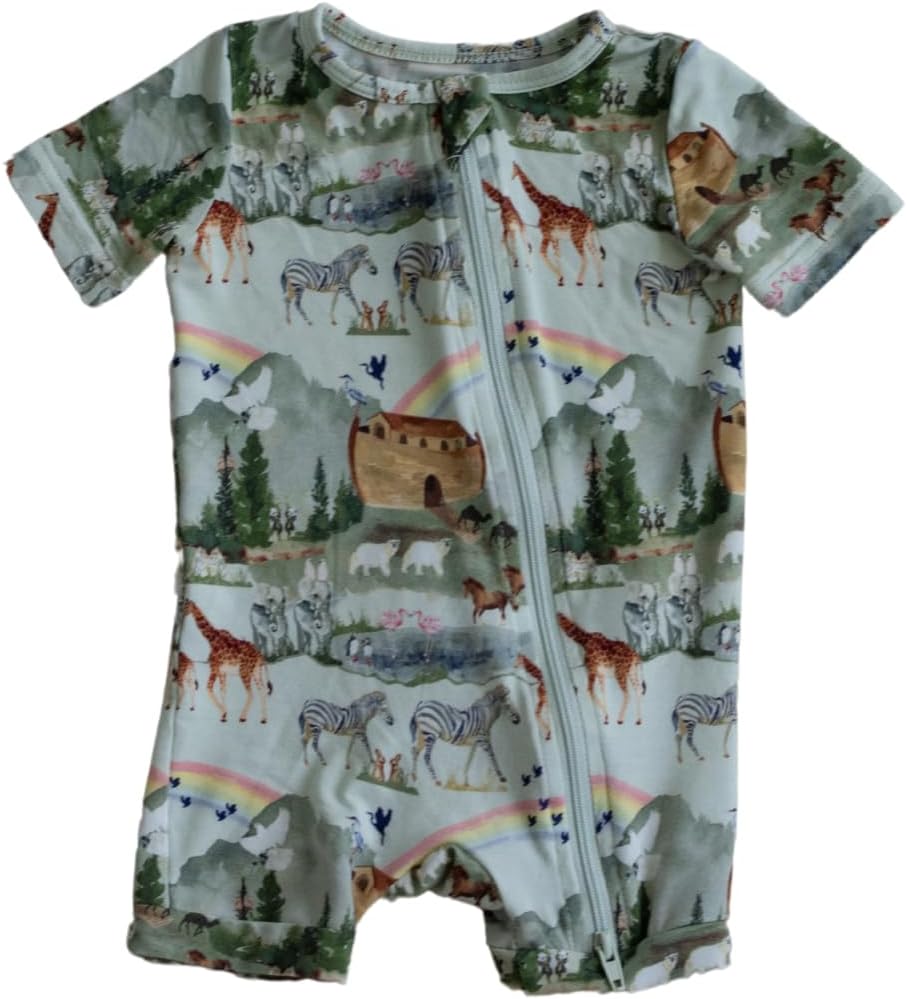 Tiny Revival Noah's Ark Baby Romper – Faith-Based Shortie One-Piece | Soft Bamboo Lyocell | Breathable & Hypoallergenic