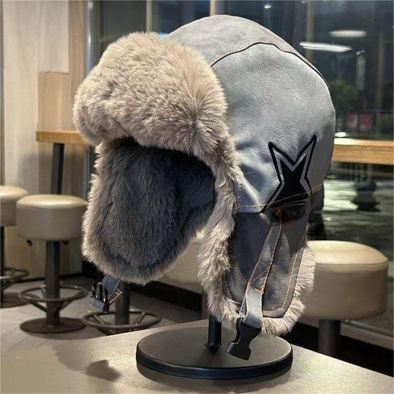 Winter Pilot Hat with Faux Fur, Windproof Suede Leather Aviator Hat for Skiing Cycling, Cold Weather Outdoor Activities