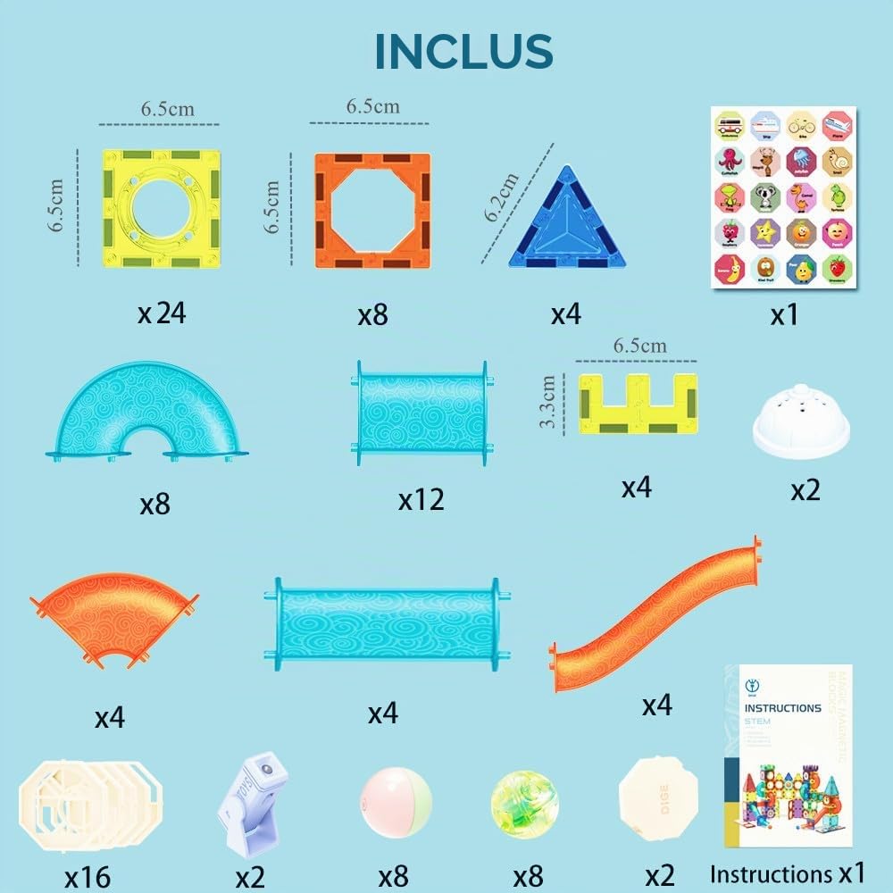 Blocs de Construction magnétiques de Luxe, Jouets STEM pour Enfants, Ensemble de Blocs de Construction de Jouets éducatifs 3D 3-12 Cadeaux pour garçons et Filles(Light Orbital Blocks-110PCS)
