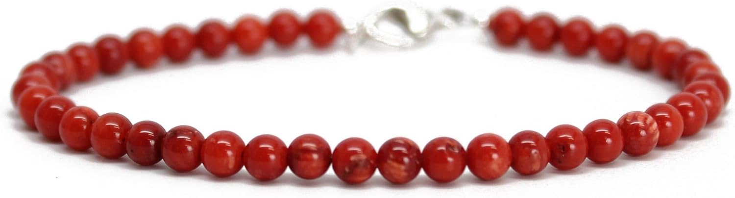 Handmade Genuine Red Bamboo Coral Bracelet, Small 4mm Red Stone Beaded Bracelet