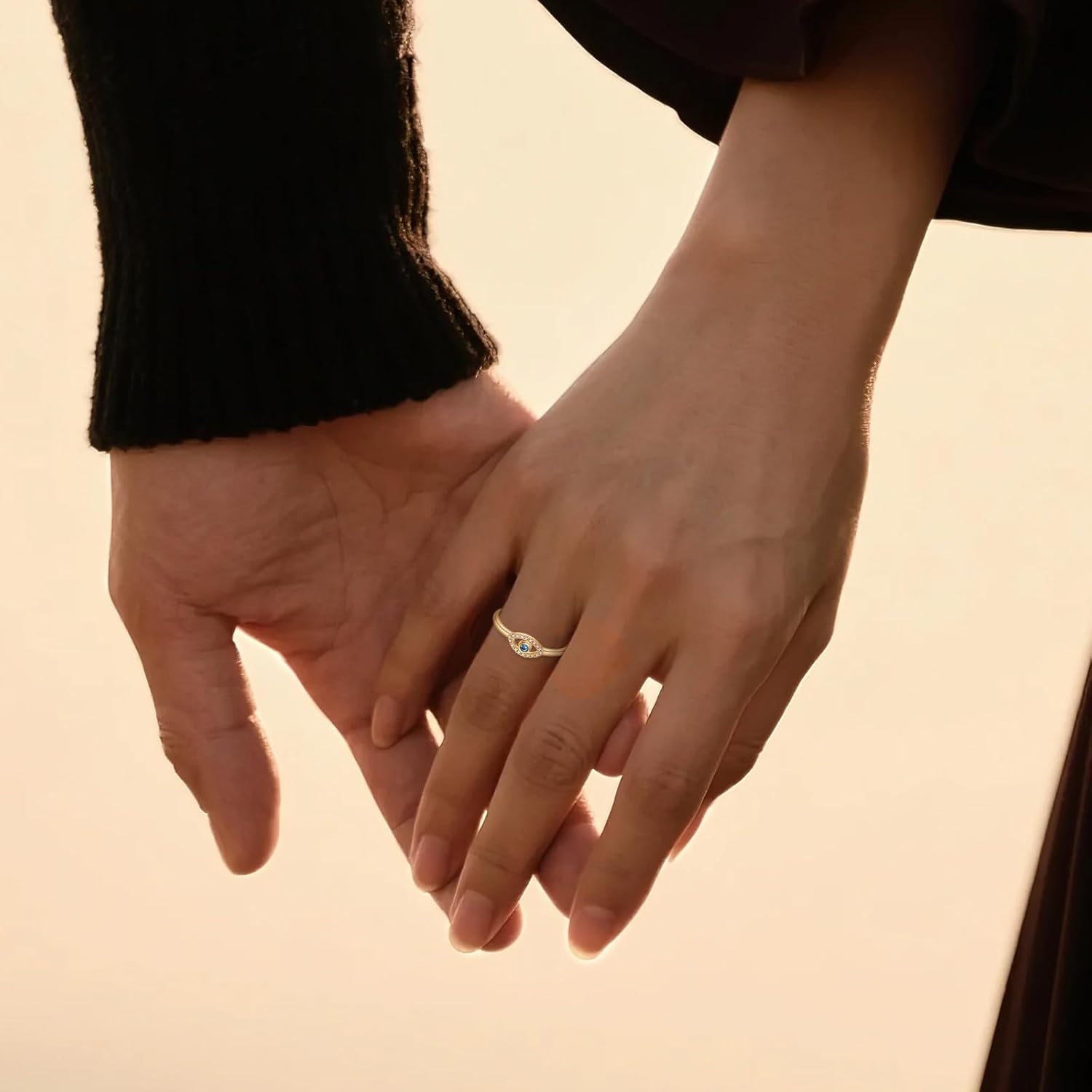 YFN 14K Gold Evil Eye Ring for Women, Protection Nazar Boncuk Stacking Ring, Dainty Adjustable Minimalist Jewelry Gift