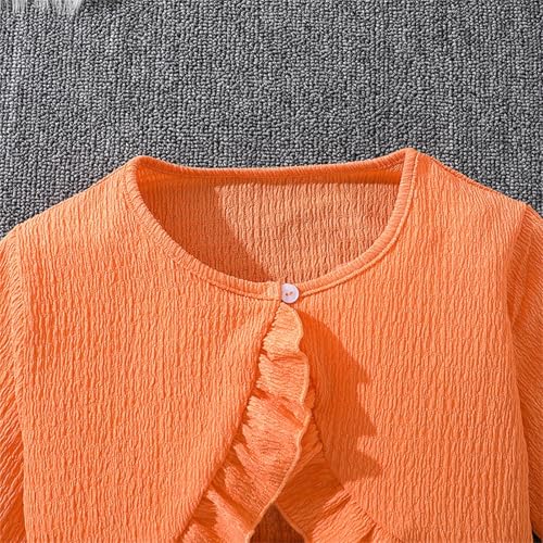 Girls Fall Dress&Cardigan Sets 2Pcs Kids Girl F𝐚llen Leaves Sleeveless Tunic Dress+Long Sleeve Ruffle Cardigan2